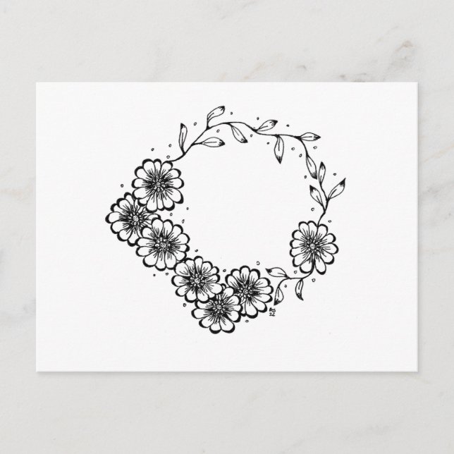 Postal Flor Wreath blanco y negro (Anverso)