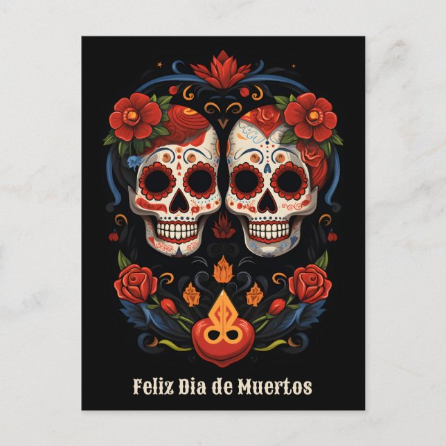 Postal 🌹 Flor y Calavera: Homenaje al Día de Muertos 🌹 (Anverso)