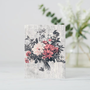 Postal Flor y caligrafía rusas - Papel marrón envejecido 