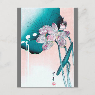 Postal Flor y gorrión Lotus, Watanabe Seitei