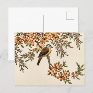 Postal Flor y pájaro de antigüedades chinas, jardín vinta