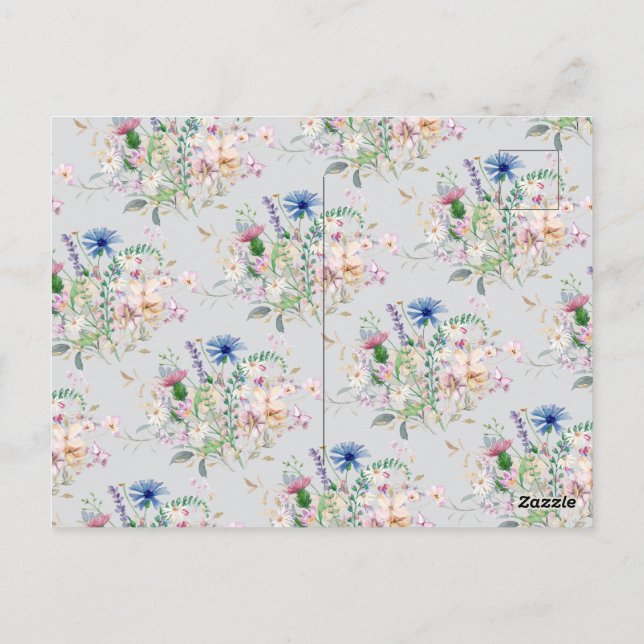 Postal Flora de flores silvestres acuarelas simples boda (Reverso)