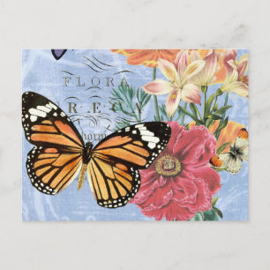 Postal Flora de mariposa vintage...postal