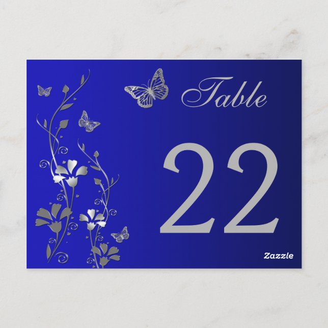 Postal Flora de plata azul con número de tabla de maripos (Reverso)