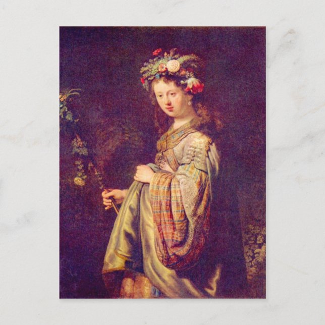 Postal Flora (retrato de Saskia as Flora) por Rembrandt (Anverso)