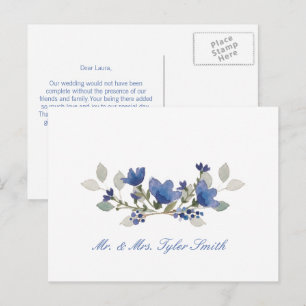 Postal Floral Acuarela Azul Boda Personalizada