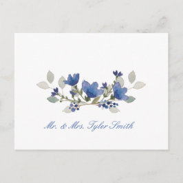 Postal Floral Acuarela Azul Boda Personalizada