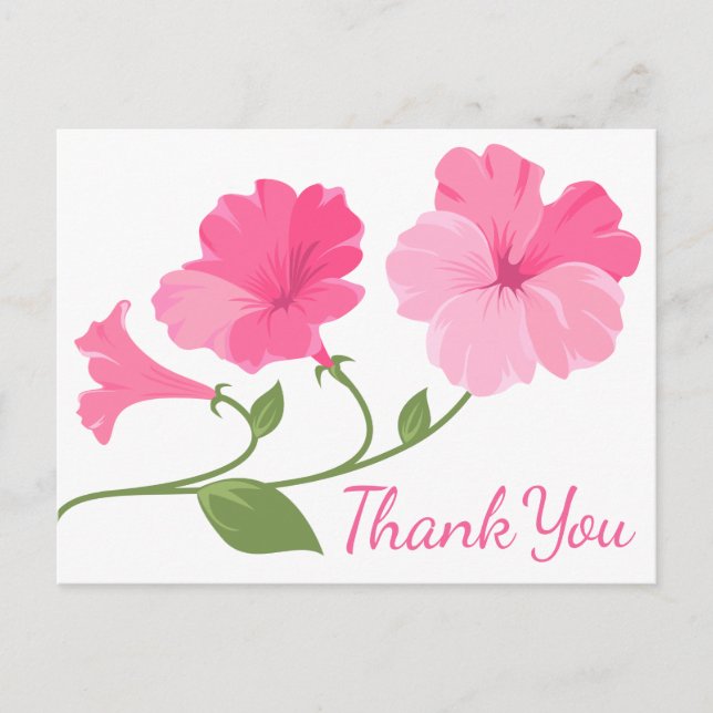 Postal Floral acuarela Gracias Flores Fuchsia Rosa (Anverso)