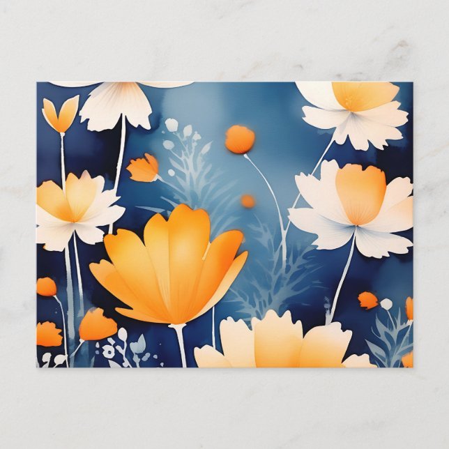 Postal Floral Acuarela Naranja Intenso (Anverso)