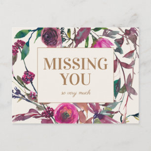 Postal Floral Acuarela Púrpura Oro Te Extraño