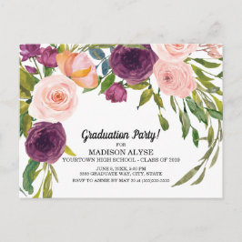 Postal Floral Acuarela Rosa Púrpura Graduación Blanca