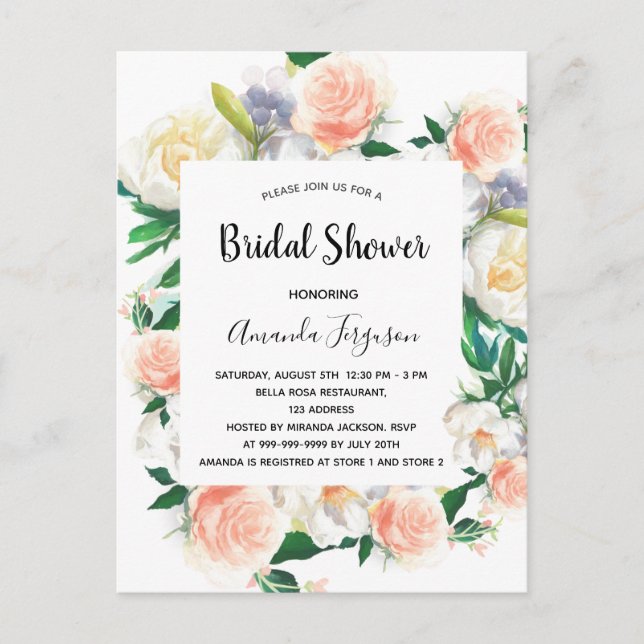 Postal Floral acuático rosa dorado ducha de novia rosa (Anverso)