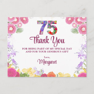Postal Floral agradecimiento cumpleaños 75 elegante