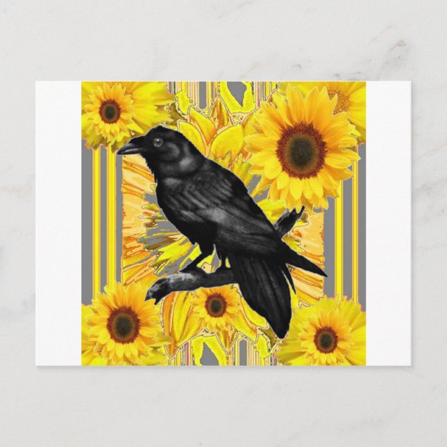 Postal floral amarilla de cuerdas negras y girasoles arte (Anverso)