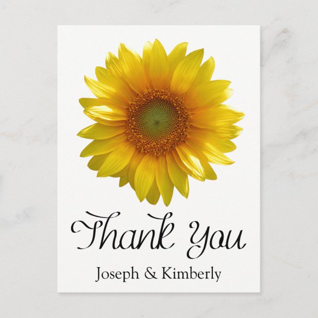 Postal Floral Amarillo Girasol Gracias Boda Flor (Anverso)