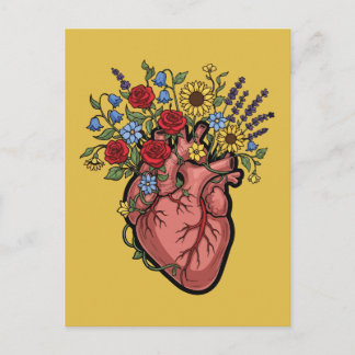 Postal Floral Anatomical Heart Illustration