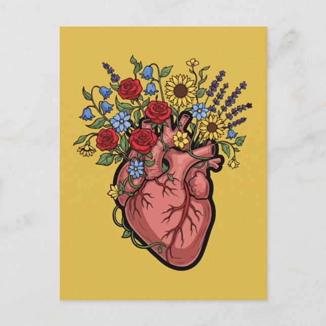 Postal Floral Anatomical Heart Illustration (Anverso)