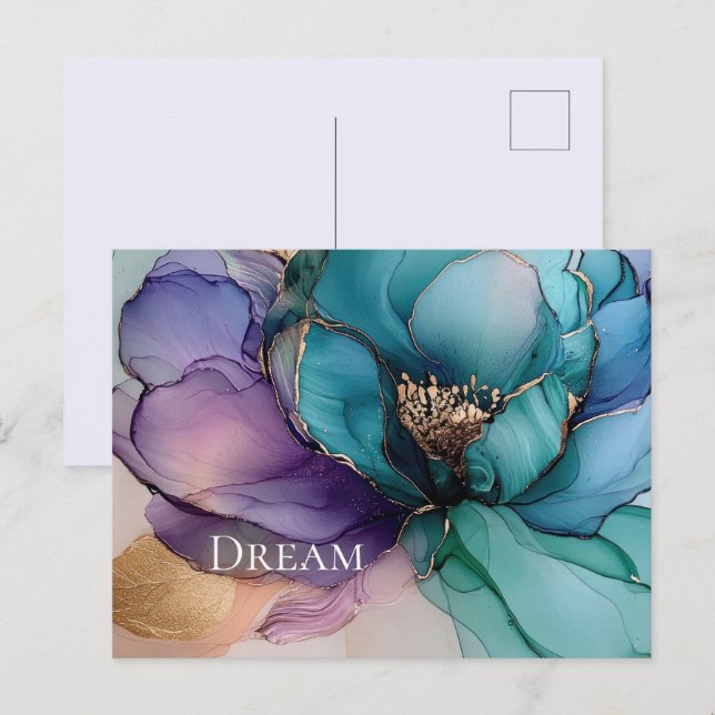 Postal Floral Aqua Blue Purple Gold (Anverso / Reverso)