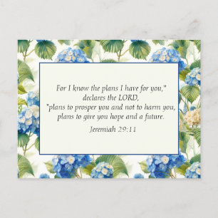 Postal Floral azul Biblia Cristiana Planes de Dios