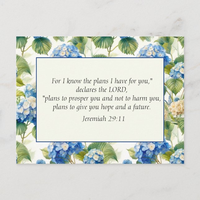 Postal Floral azul Biblia Cristiana Planes de Dios (Anverso)