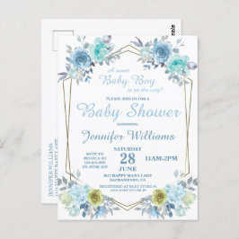 Postal Floral azul de bonito es un niño Invitati de Baby