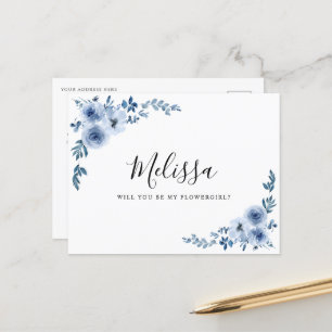 Postal floral azul polvoriento será una carta de flowgirl