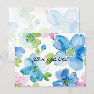 Postal Floral azul verde rosa de moda