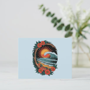 Postal Floral Beach Lover Sunset Vacation Gift Retro