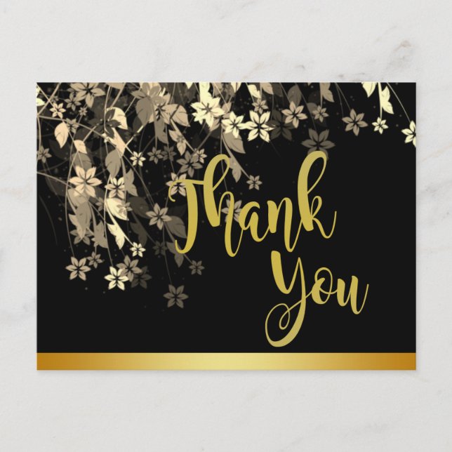 Postal Floral Black Gold Gracias Boda (Anverso)
