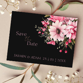 Postal Floral Black Pink Dark Wedding Save the Date
