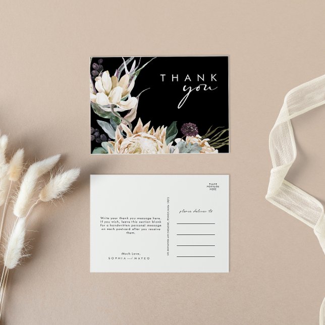 Postal Floral blanca | Boda Negro Gracias Postcard (Subido por el creador)