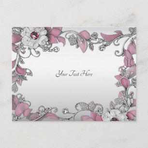 Postal floral blanca rosada plateada