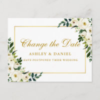 Floral blanca verde acuarela cambia la fecha de or