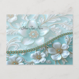 Postal floral blanca verde azulada