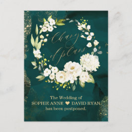 Postal Floral Blanca Verde Oro Cambio De Planes Boda