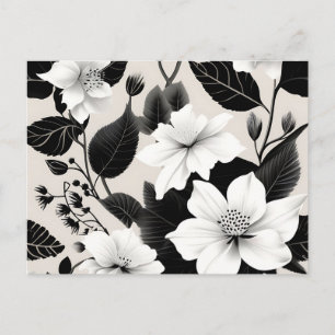 Postal Floral blanca y negra contemporánea