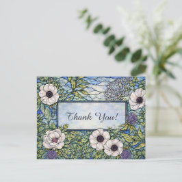Postal Floral Blue Green Stained Glass Thank You