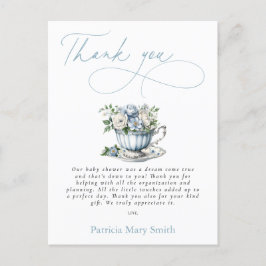 Postal Floral Blue Tea Fiesta Boy Baby Shower Gracias