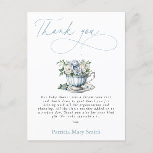 Postal Floral Blue Tea Fiesta Boy Baby Shower Gracias
