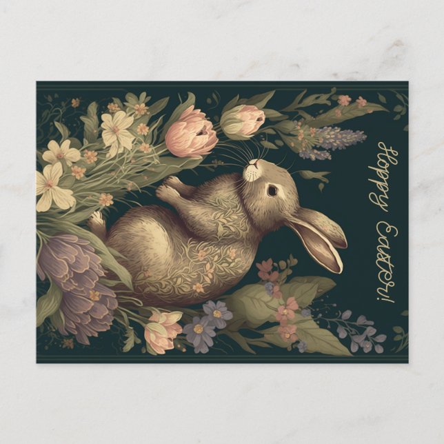 Postal Floral Bunny Hop: Antiguos saludos de Pascua, ador (Anverso)