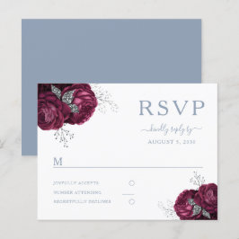 Postal Floral Burgundy Dusty Blue Wedding RSVP
