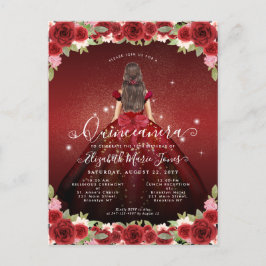Postal Floral Burgundy Red Gold Glam Princesa Quinceanera