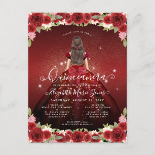 Postal Floral Burgundy Red Gold Glam Princesa Quinceanera