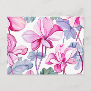 Postal Floral ciclamen en rosa y blanco delgado
