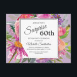 Postal Floral color morado rosado 60 cumpleaños<br><div class="desc">Flores silvestres color rosa y púrpura en la tarjeta postal de invitación de la fiesta de cumpleaños número 60.</div>