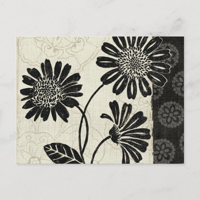 Postal Floral contemporáneo en blanco y negro (Anverso)