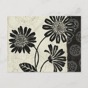 Postal Floral contemporáneo en blanco y negro