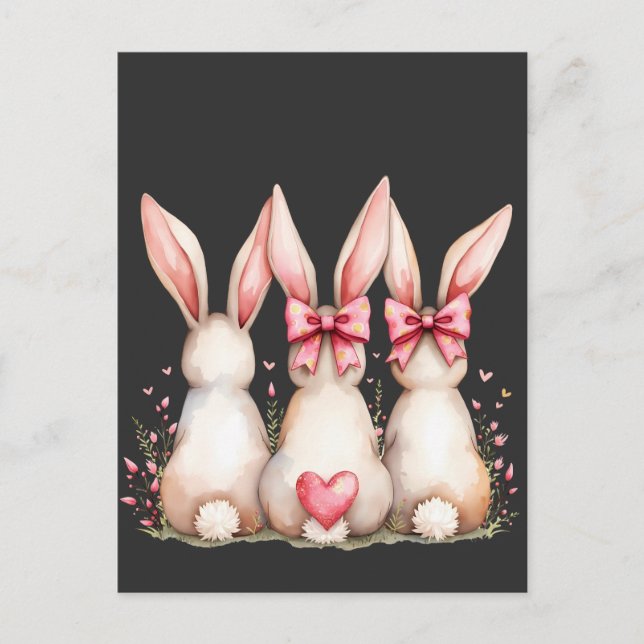Postal Floral Cottontail Bunny Coquette Bow Rabbit Easter (Anverso)