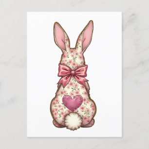 Postal Floral Cottontail Bunny Coquette Bow Rabbit Easter
