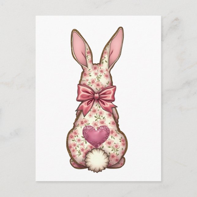 Postal Floral Cottontail Bunny Coquette Bow Rabbit Easter (Anverso)